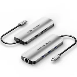 Vention Docking Station USB-C TQKHB, 1xHDMI 4K, 3xUSB, 1xUSB-C PD, 1xRJ45, Lector de tarjetas, Gris